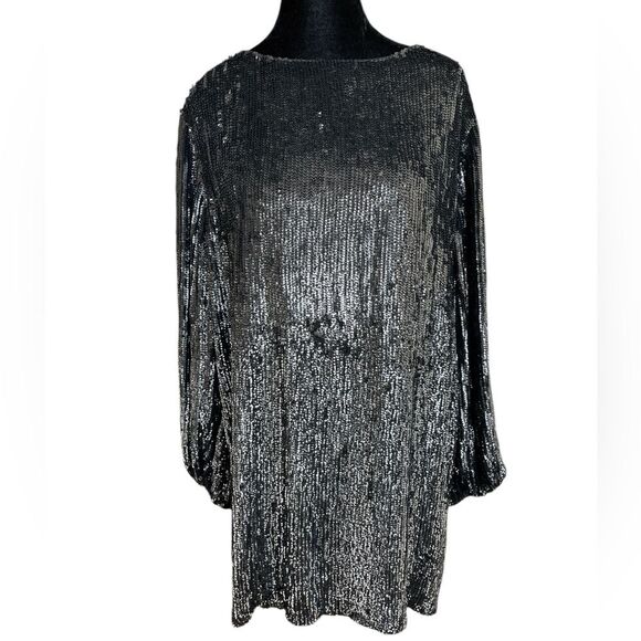 Retrofete Dresses & Skirts - Retrofete Black Sequin Sheath Dress Size XS Bishop Sleeves Cocktail Party